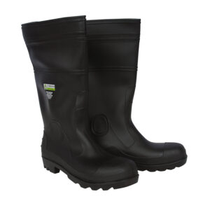 BLACK BOOT WITH BLACK PVC SOLE, EVA INSOLE, STEEL TOE, COTTON LINED, 16-INCH LENGTH, OVER-THE-SOCK STYLE