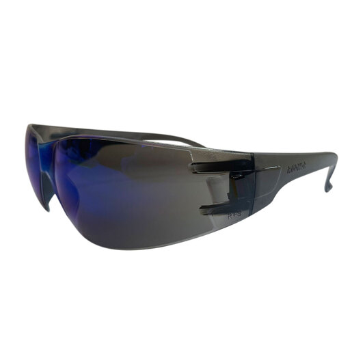 Radnor Classic Series Safety Glasses With Gray Frame And Blue Polycarbonate Anti-Scratch Mirror Lens