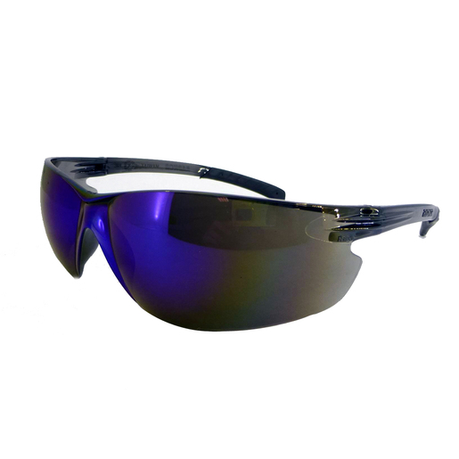 Radnor Classic Plus Series Safety Glasses With Gray Frame And Blue Polycarbonate Hard Coat Mirror Lens