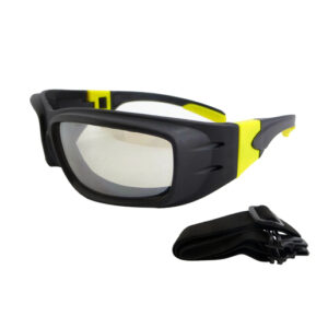 Radnor Panzer Sealed Saety Glasses With Black And Yellow Frame And Clear IndoorOutdoor Anti-Fog Lens