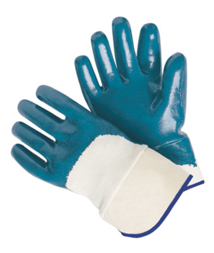 Radnor Large Blue Nitrile Three-Quarter Coated Work Gloves With Natural Jersey Liner And Safety Cuff