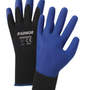 RADNOR 15 GAUGE BLUE PVC PALM AND FINGER COATED WORK GLOVES WITH BLACK NYLON KNIT LINER AND KNIT WRIST