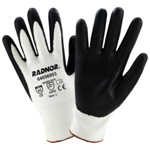 RADNOR 13 GAUGE HIGH PERFORMANCE POLYETHYLENE AND NYLON CUT RESISTANT GLOVES WITH FOAM NITRILE COATED PALM AND FINGERTIPS