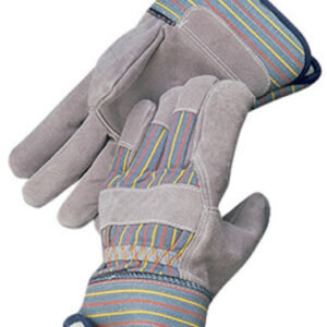 RADNOR BLUE, RED STRIPE AND GRAY COWHIDE PILE LINED COLD WEATHER GLOVES