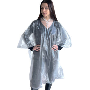 VALUE-LINE .10 MM SINGLE-PLY PVC PONCHO, ATTACHED HOOD & DRAWSTRING, CLEAR, SIZE 52"X 80"