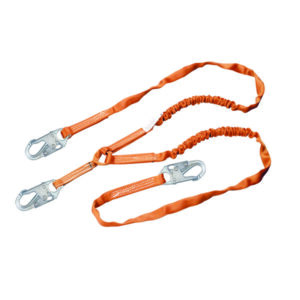 Honeywell Miller Titan Shock-Absorbing Lanyard, Twin Leg w/ Locking Snap Hooks, 6'', Orange, 1/Each