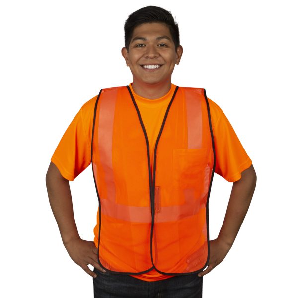 GENERAL PURPOSE, TYPE O, NON-RATED, ORANGE MESH VEST, HOOK & LOOP CLOSURE, NO REFLECTIVE TAPE