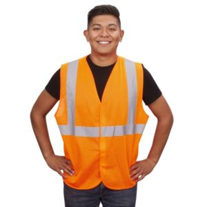 TYPE R, CLASS 2, ORANGE MESH VEST, HOOK & LOOP CLOSURE, 2-INCH SILVER REFLECTIVE TAPE