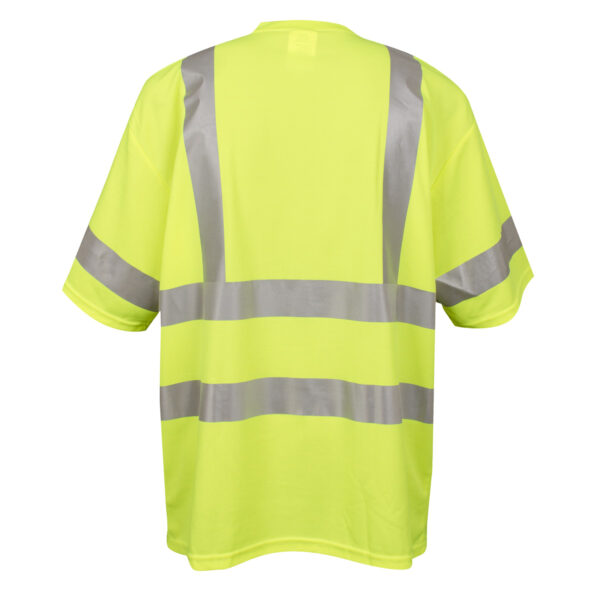 COR-BRITE TYPE R, CLASS III, LIME BIRDSEYE MESH T-SHIRT, SHORT SLEEVES, CHEST POCKET, 2-INCH SILVER REFLECTIVE TAPE