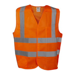 TYPE R, CLASS II, 5-POINT BREAKAWAY VEST, ORANGE MESH, ONE OUTSIDE POCKET, ONE INSIDE POCKET WITH HOOK & LOOP CLOSURE, 2-INCH SILVER REFLECTIVE TAPE