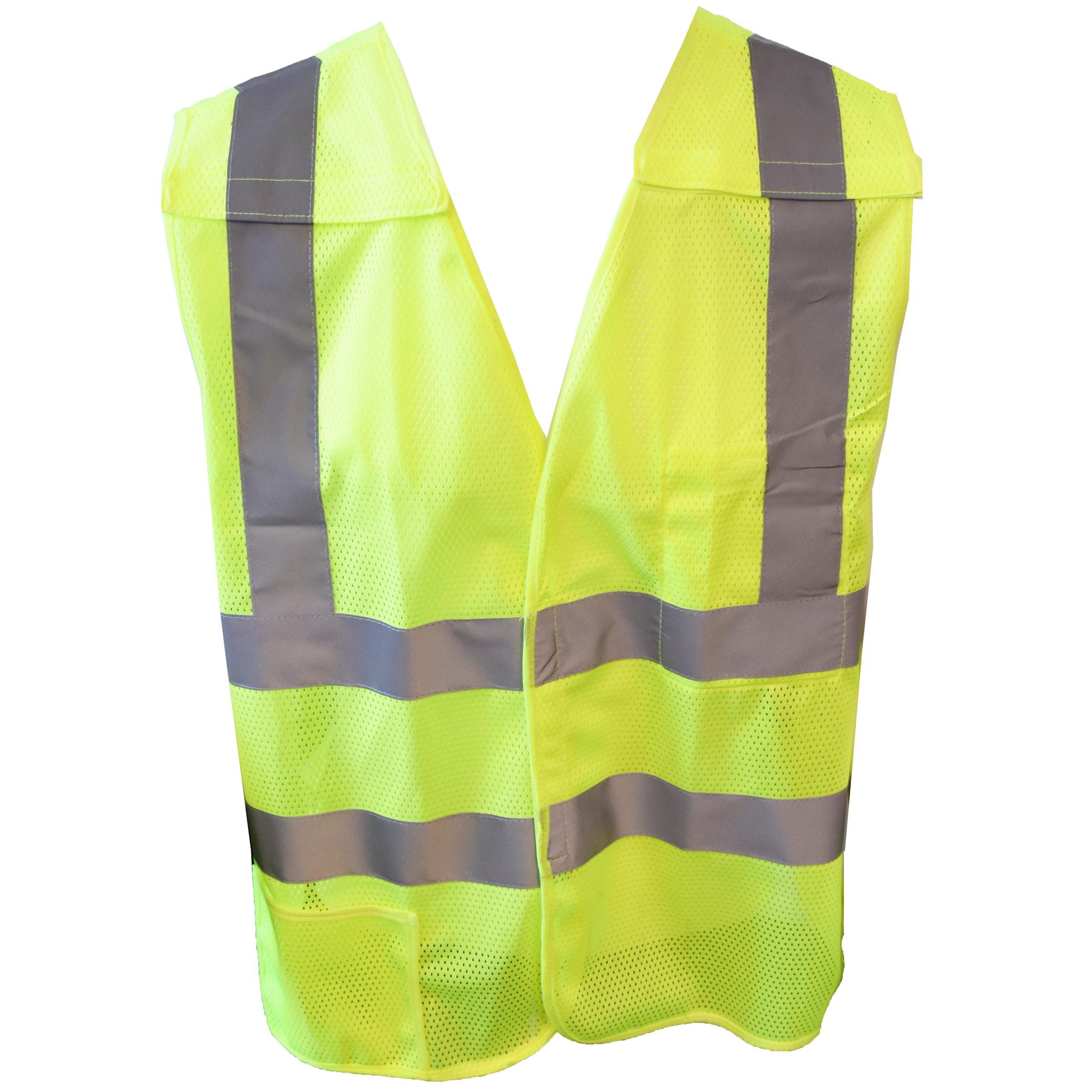 TYPE R, CLASS II, 5-POINT BREAKAWAY VEST, LIME MESH, ONE OUTSIDE POCKET, ONE INSIDE POCKET WITH HOOK & LOOP CLOSURE, 2-INCH SILVER REFLECTIVE TAPE