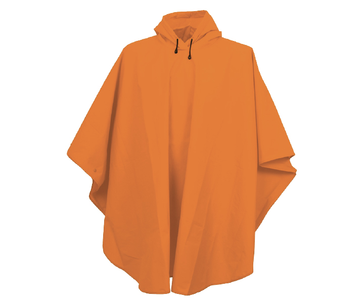 VALUE-LINE .10 MM SINGLE-PLY PVC PONCHO, ATTACHED HOOD & DRAWSTRING, ORANGE, SIZE 52"X 80"