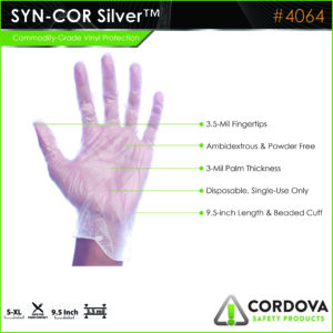 SYN-COR II SILVER VINYL, INDUSTRIAL GRADE, POWDER FREE, 10 BOXES OF 100